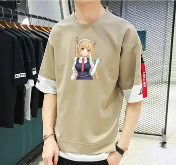 Japonijos Anime Praleisti Kobayashi Dragon Tarnaitė, T-marškinėliai, Unisex Manga Streetwear marškinėliai Atsitiktinis Trumpas Rankovės Paauglių Animacinių filmų marškinėliai