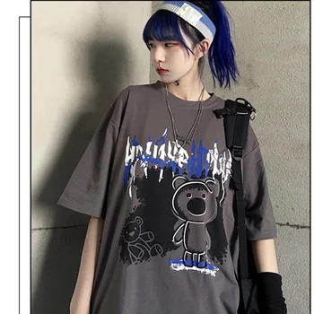 Moteris 2022 Streetwear Y2k Trumparankoviai Marškinėliai Anime Marškinėlius Korėjos Mados Senovinių Pasakų Grunge Goth Emo Drabužių, Negabaritinių Viršų