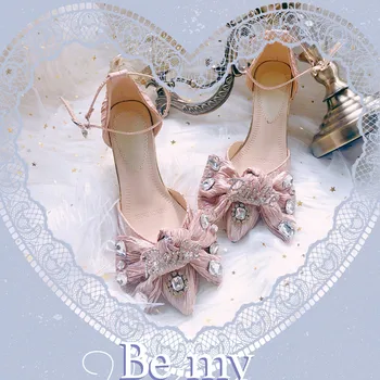 Vasaros saldūs princesė sulankstyti kalnų krištolas bowknot moterų aukšto kulno batai seklių burną stiletto sandalai stiliaus batai cosplay cos