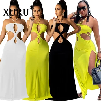 XURU vientisos Spalvos Seksualus Tuščiaviduriai Suknelė 2022 Europos ir Amerikos Vasaros Naują Ponios Padalinta Suknelė