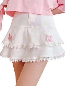 2022 Naują Atvykimo Paauglių Mergaičių Tortas Sijonai Atsitiktinis Cute Bunny Modelio Aukšto Juosmens-line Mini Sijonas Japonijos Mielas Nėrinių Trumpais Sijonais