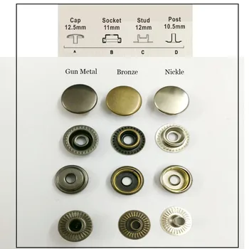 Didmeninė 100sets/daug 12,5 mm keturias dalis žalvario metalo mygtuką žiedas snap paspauskite mygtuką snap tvirtinimo detalės, sidabro, bronzos, juoda #203/406