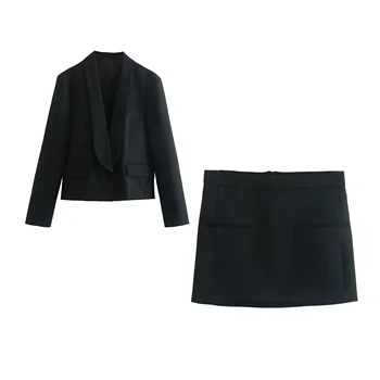 COS LRIS žiemos naujas moterų temperamentas darbą juoda suknelė, kostiumas striukė + minimalistinis aukšto liemens sijonas 2105/477