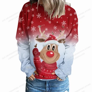 Raindeer Spausdinti Hoodies Moterų Mados Linksmų Kalėdų Hoodie O-Kaklo Megztiniai Ilgomis Rankovėmis Hoodie Rudens Ir Žiemos Paltai Snaigės