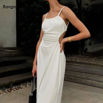 Bangniweigou Backless Ilgio Slydimo Suknelė Moterims Elegantiškas Prancūzija Balta Juoda Maxi Skraiste Tuščiaviduriai Iš Nėrinių-up Lady Suknelės