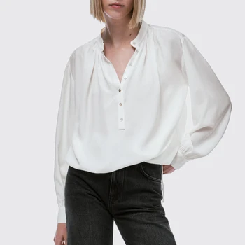 2023 Naują Pavasario Rudens Mados Raišteliu Dizaino baltos spalvos Marškinėliai Moterims Prarasti Palaidinės Kietas Paprastas Elegantiškas Atsitiktinis Viršūnes Moteris