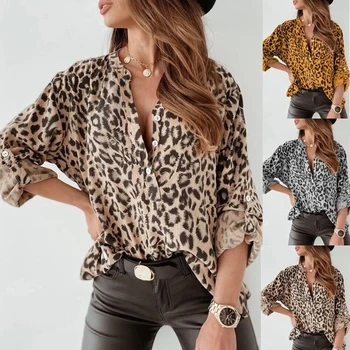 Didelio Dydžio Drabužius, Leopardas Spausdinimo 3/4 Rankovėmis Marškinėliai Moterims Harajuku Viršūnes Streetwear Šifono Mados Palaidinės Moteris Drabužiai E196