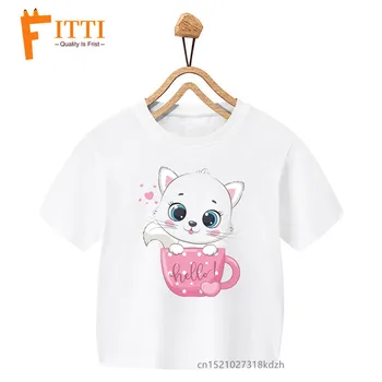 Mielas Kačiukas Gėlių Spausdinti Mergina White T-shirt Vaikas Vasarą Kawaii Juokinga Drabužių Mažai Kūdikių Gyvūnų Y2K Drabužius,Lašas Laivas