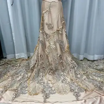 Net Afrikos Nėrinių Audinys Medžiaga, 3D prancūzijos Tiulio Tinklelio, Minkštas Rožių Gėlių Siuvinėjimas, Tekstilės Kokybės Siuvimo Vestuvinė Suknelė