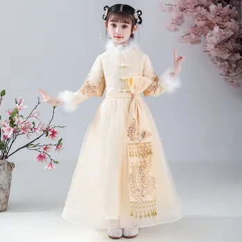 Kinų Tradicinė Gėlių Mergaitės Suknelė Han Fu Girl Vaikai Dramaturgic Skraiste DressAncient Siuvinėjimų Suknelės Dande Dėvėti Cosplay