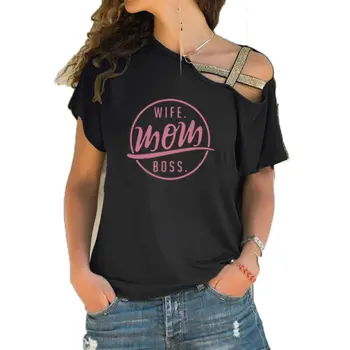 2020 Naujas Vasaros Žmona, Mama Bosas Raidžių Spausdinti mergina Marškinėliai Moterims trumpomis Rankovėmis T-shirt Nereguliarus Nerijos Kryžiaus Tvarstis Tee Viršūnės