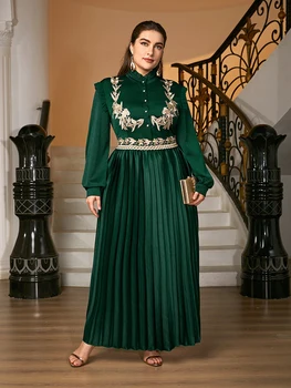 Negabaritinių Plius Dydis Moterų, Elegantiškas Maxi Suknelės 2022 M. Pavasario Žalia Ilgomis Rankovėmis Didelės Musulmoniškos Šalies Vakarą Festivalis Drabužiai