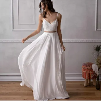 2021 Naujo Dizaino 2 Vnt-Line Paprasta Boho Vestuvių Suknelės Spagečiai Dirželiai Backless Rankovių Elegantiškas Popualr Vestuvinės Suknelės