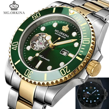 Naujas s Orkina Top Brand Watch Šviesos Rinkimo 316L Nerūdijančio Plieno Automatinis savaiminis Likvidavimo Mechaninė Laikrodžiai Vyrams Žaliosios Laikrodžiai