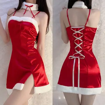 2023 Naujas Moterų Kalėdų Seksualus Apatinis Trikotažas Mergaičių Raudona Suknelė Minkštas Pliušinis Kostiumas Kalėdų Naktinis Klubas Apvalkalą Babydoll Moterų Cosplay