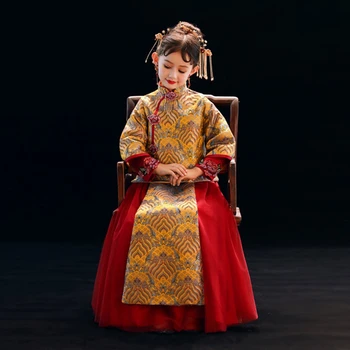 Princesė Gėlių Mergaitės Suknelė Kinų Stiliaus Vestuvių, Gimtadienio, Vaikams, Suknelės Mergaičių ir Vaikų Kostiumas Paauglys Prom Dizaino