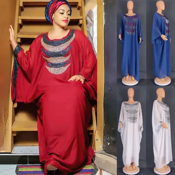 Daimonds Afrikos Suknelės Moterims Musulmonų Abaja Femme Šifono Skraiste vakarinę Suknelę Islamo Drabužius Dubajus Kaftan Afrikos Dashiki
