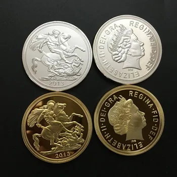 10 vnt. ( 5 sidabro+5 aukso), riteris Saint George nužudo drakonas ant arklio Elizabeth 2013 sidabro, paauksuoti suvenyrų monetas