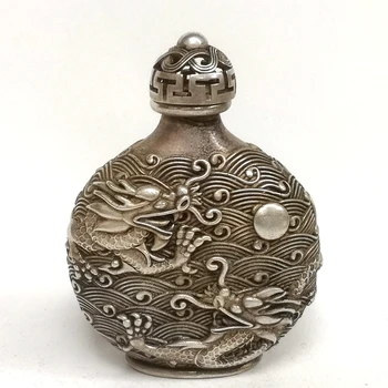 YIZHU CULTUER MENO Kolekcija, Kinija, Senovės Tibeto Sidabro Drožyba Dragon Uosti Butelio Dekoravimas