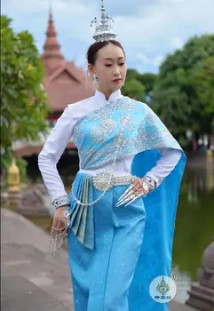 Tailando Tradicinių drabužių Tailando Moterų Suknelė Mėlyna Naujo Derliaus Pavasario Etapas