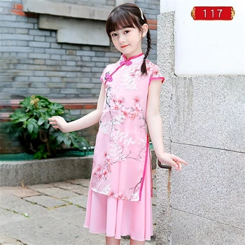 Mergina Tradicinės Kinų Cheongsam Hanfu Suknelė Vaikai Princesė Kostiumas Vestuvių Aodai Vaikų Qipao Gėlių Vestidos Vakare Šalis