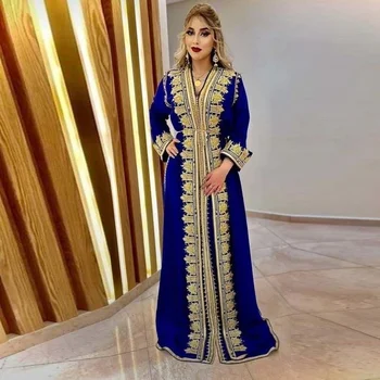 Kaftan Suknelė Moterų Mados Gėlių Aplikacija Jellaba Musulmonų Drabužiai Dubajus Ilgomis Rankovėmis Abaja Ponios Vakaro Suknelės