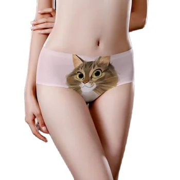 Cute Kačių Trumpikės Ledo Šilko Moterų Apatinius, Sexy Kelnaitės Prabanga 3D Spausdinimo apatinis Trikotažas Merginos Panty Minkštas Komfortas Intymi Kelnės