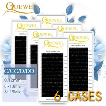 Quewel 0.12 mm Netikrų Blakstienų Pratęsimo Individualūs Natūralios Blakstienos C/CC/D/DD Curl Storio Minkštos Blakstienos Priauginimui Specialistams
