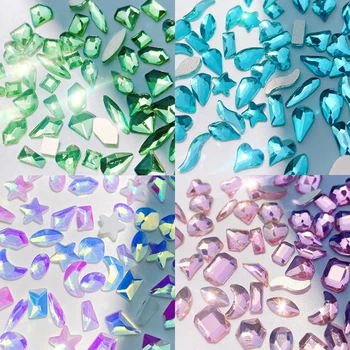 100vnt Sumaišykite Formos Blizga Kristalų Nagų Dailės Cirkonio Vasaros Žalios Mėlynas Rožinis 3D Flatback Stiklo Deimantų Nagų Papuošalai, Aksesuarai