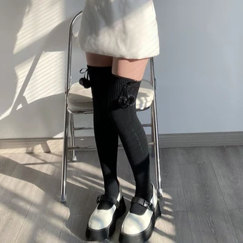 Moterų Knee-High Kojinės vientisos Spalvos Ilgas Vamzdis Kojines Megzti Kojinę Rudens Žiemos Pieniškas Balta/Juoda