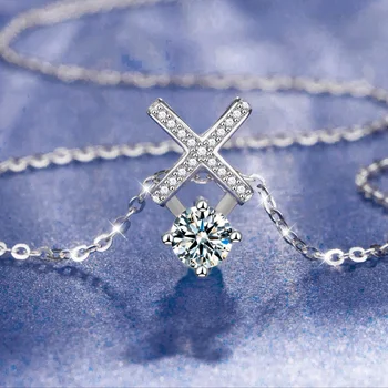 Prabanga 925 Sterling Silver Cross 1ct Moissanite Pakabukas Karoliai Moterų Šalis Mėlyna Cirkonis Fine Jewelry Gimtadienio Dovana Girl