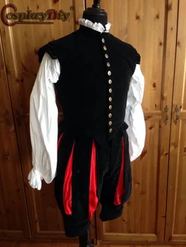 Cosplaydiy Karalienė Elizabeth Tudor Laikotarpį Viduramžių cosplay juoda apranga Derliaus vyriški Kostiumai Viduramžių ir Renesanso juoda apranga