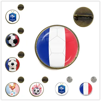 Prancūzijos Futbolo Komandos Emblema Sagė Prancūzijos Vėliava ir Futbolo Logotipas Europos Futbolo Gerbėjų Stiklo Cabochon Apykaklės, Segtukai, Papuošalai, Dovana