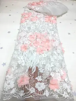 Gražus 3D siuvinėjimo minkštas verpalai, medžiaga Nigerijos audinio nėrinių už ponios vakaro drabužiai, šalis suknelė vestuvių suknelė audinys
