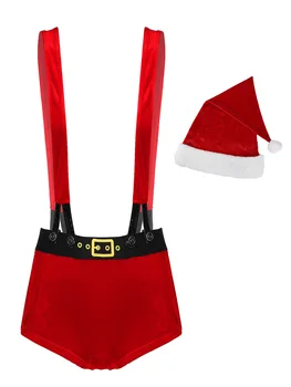 2vnt Moterų Kalėdų Kostiumai Aksomo Šortai su Skrybėlę Elastinės Juostos Nuimamas Suspender Šortai Kalėdų Dovana