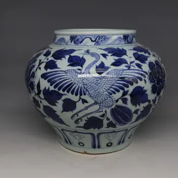Antikvariniai YuanDynasty porceliano jar,mėlyna Phoenix puodą,dažytos amatų,Apdailos,Surinkimo ir Puošmena,Nemokamas pristatymas